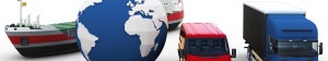 A graphic of a globe, a ship, a van and a lorry to signify buying British rubber sheeting